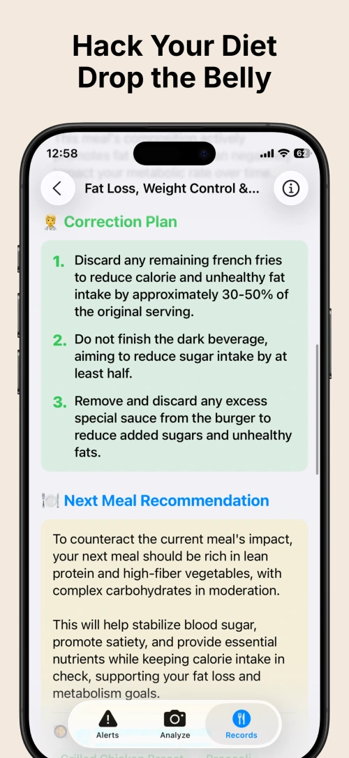 App Screenshot 1: Meal Analysis View